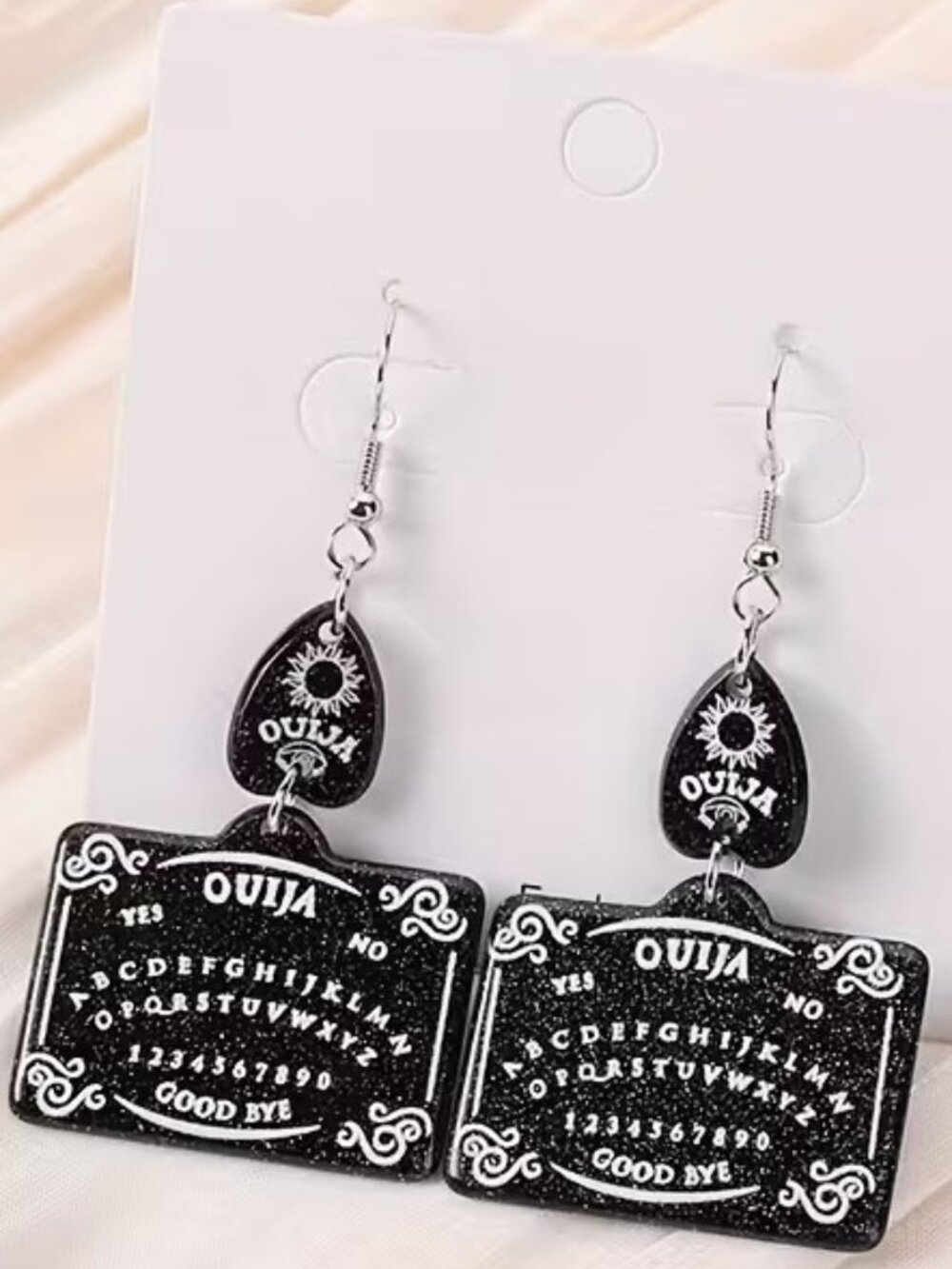 Ouija Board Earrings Womens Black Silver Acrylic Gothic Halloween Dangle New